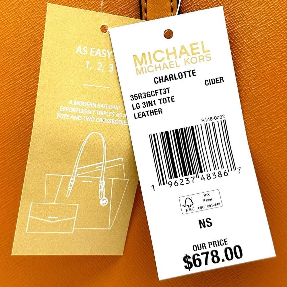 Michael Kors Charlotte LG Tote Bag 3 IN 1 Leather Shoulder Bag Cider (NWT) - Picture 15 of 15